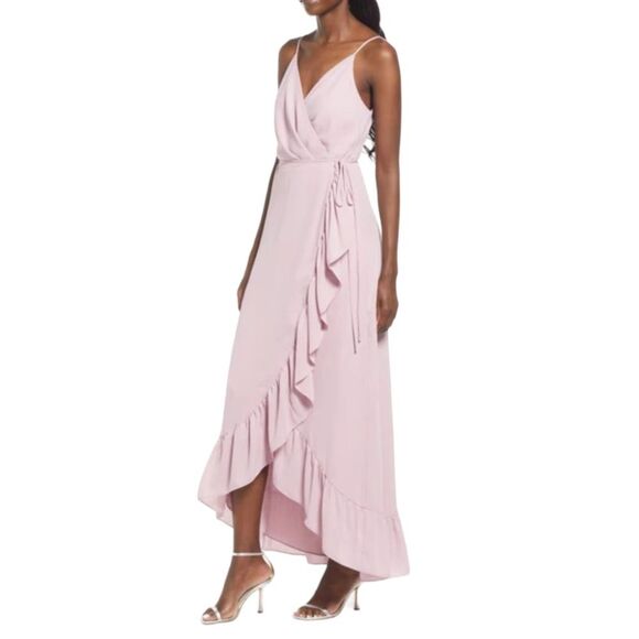 NWT WAYF | The Casey Dusty Pink Wrap Front Ruffle Gown XS - Picture 1 of 11
